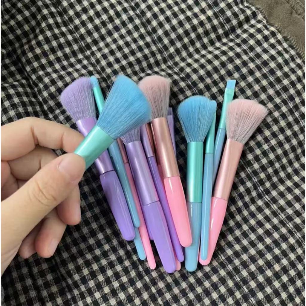 Kit 5 Peças Conjunto De Pincéis De Maquiagem com Estojo Transparente Para Viagem