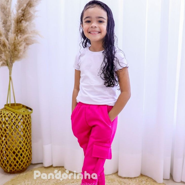 CALÇA CARGO INFANTIL MENINA MOLETOM FLANELADA CORES MODA