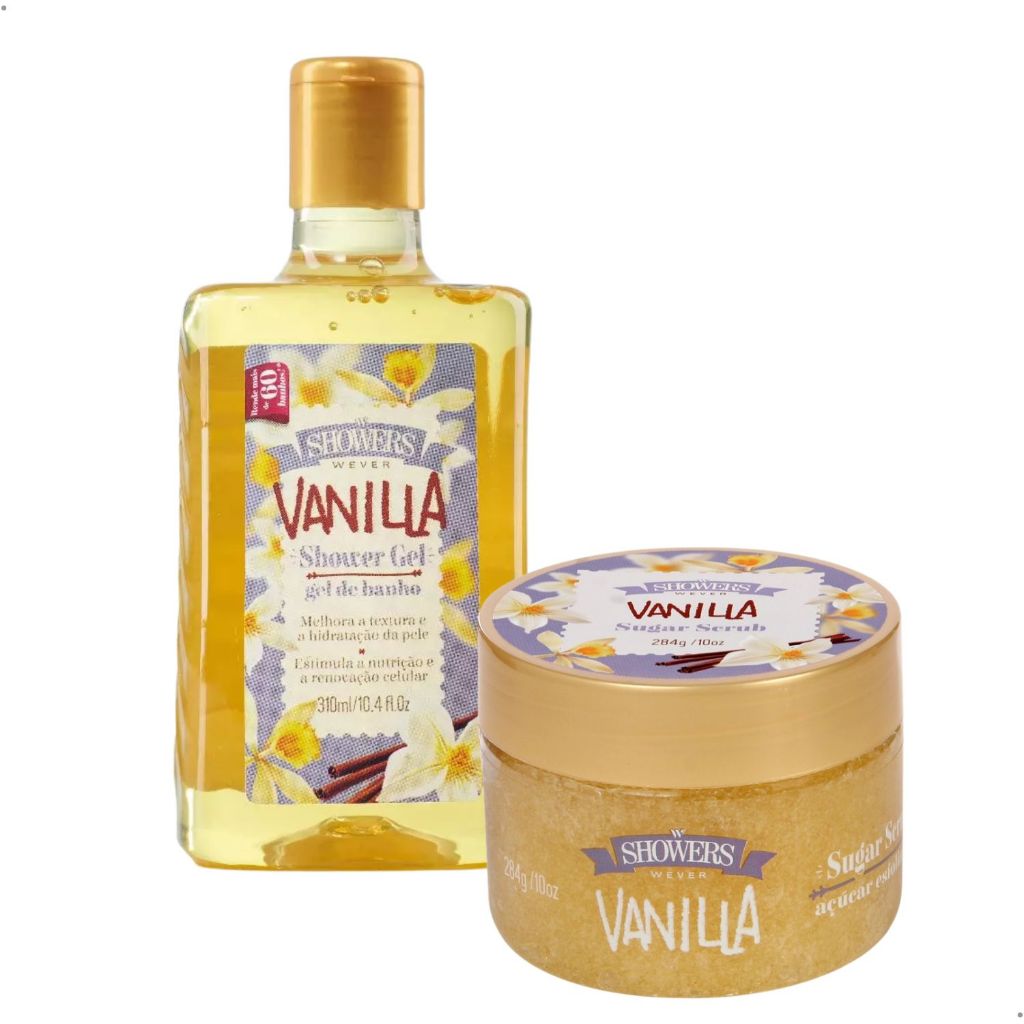 Kit Sabonete Líquido + Esfoliante Corporal Showers Wever Pele Macia e Cheirosa Baunilha