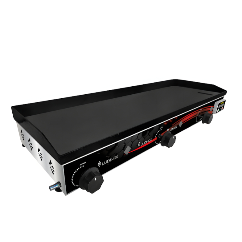 Chapa de Lanche Industrial Profissional INOX 5mm à Gás 90X30 3 Queimadores Borda Alta