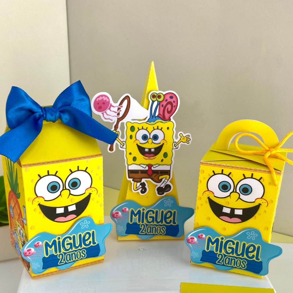 KIT Festa Bob Esponja Personalizados | Lembrancinhas | Caixas | Aniversário | Pegue Monte 30 Peças