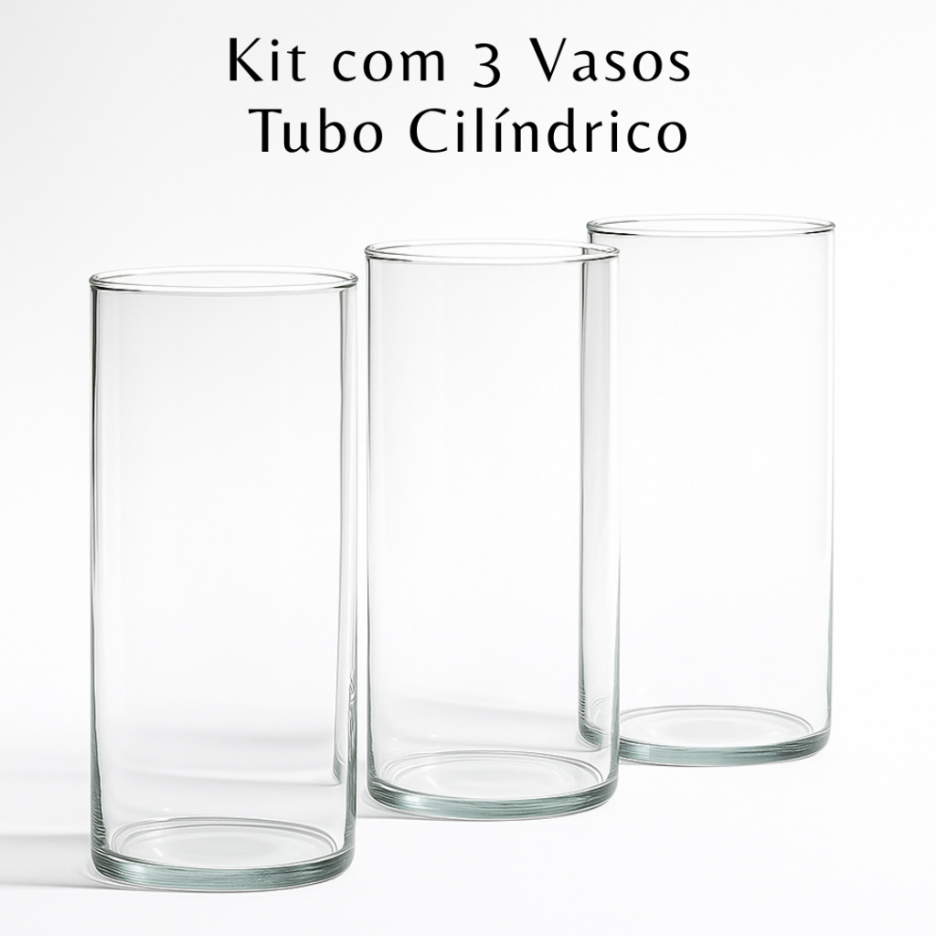 Kit 3 Vasos Tubo Vidro Cilindro Para Arranjo Mesa Buffet Casamento Sala Festa Flores Escritório em Oferta na Shopee