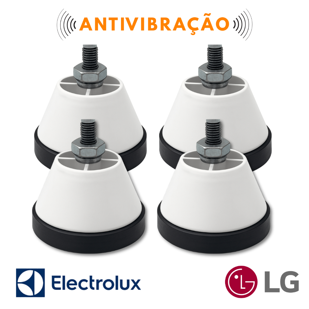 Kit 4 Pés Para Máquina de Lavar LG e Eletrolux Nivelador Branco ou Cinza Anti Vibração Lava e Seca