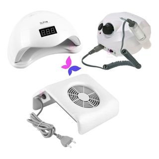 Kit Cabine Sun 5 48w + Lixadeira / Motor Porquinho + Aspirador Sugador Coletor De Po Unhas