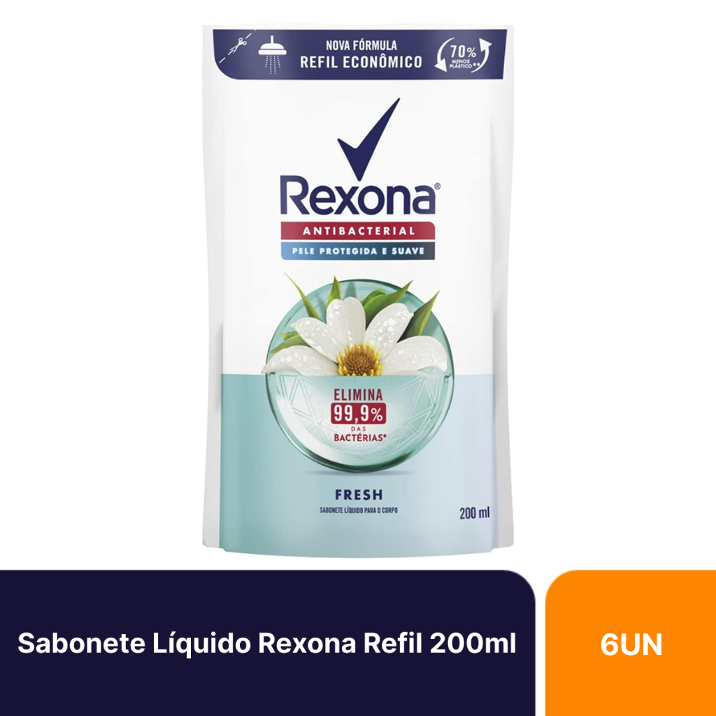 Kit 6un Sabonetes Rexona Líquido Antibacteriano Fresh Refil 200ml em Oferta na Shopee