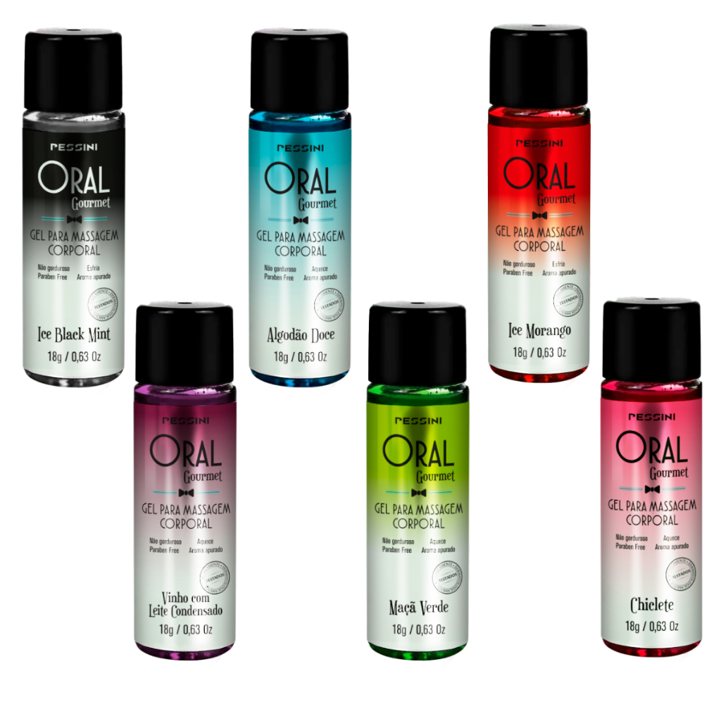 Kit 6 Lubrificantes Oral Gourmet Esquenta e Gela Comestível 18g Oral Beijável Presente para Casal