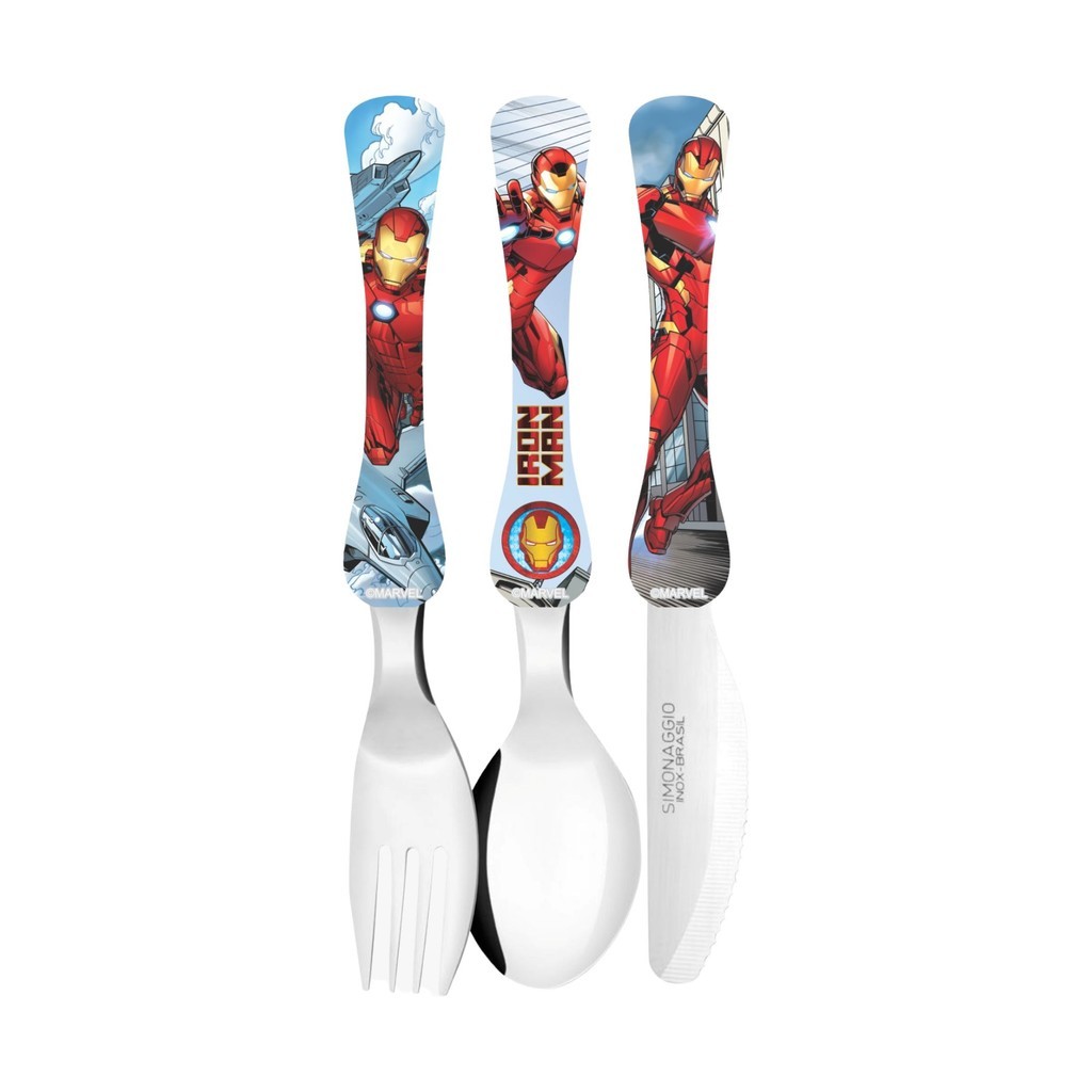 Talher Infantil Homem de Ferro Iron Man Disney Inox Simonaggio Kit 3 peças