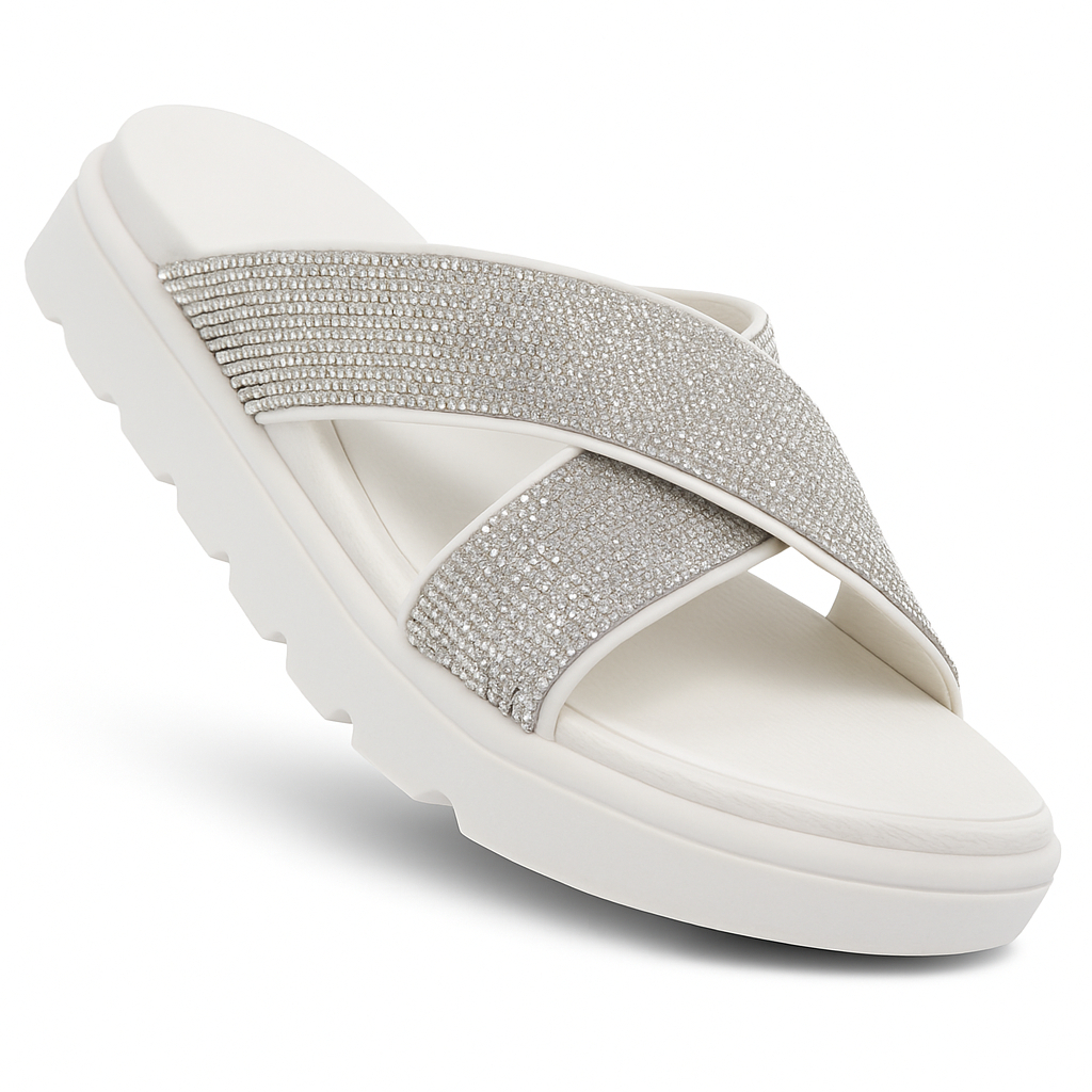 Sandália Vizzano Papete Rasteira Strass Tira Grossa 6459-122 Branco Off-White em Oferta na Shopee
