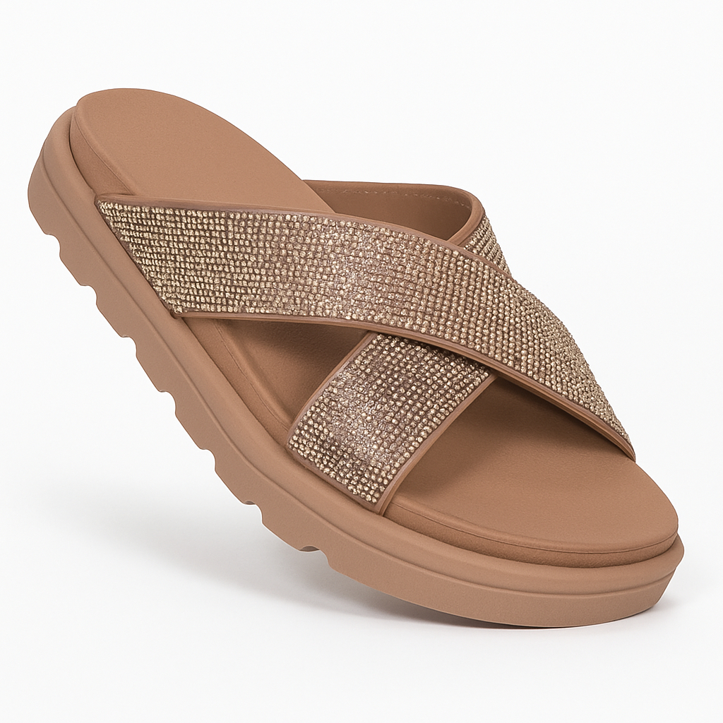 Sandália Vizzano Papete Rasteira Strass Tira Grossa 6459-122 Bege em Oferta na Shopee