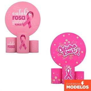 Trio Capa Cilindro e Painel Redondo Outubro Rosa Conscientização Sublimado Em Tecido Veste Fácil em Oferta na Shopee