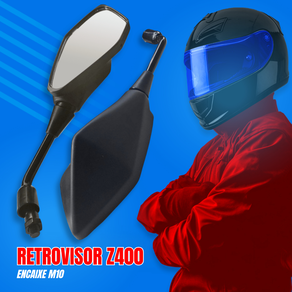 Retrovisor Modelo Z400 Fixo Rosca M10 Esportivo Titan Fan Twister XRE 300 CB300 Dafra Kawasaki Suzuki Par — imagem 2 de 2