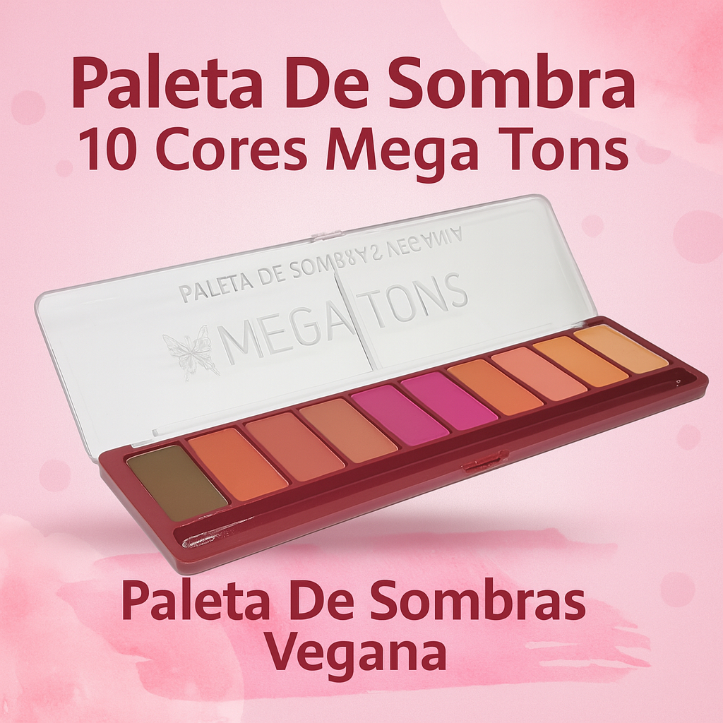 Paleta De Sombras 10 Cores Mega Tons Alta Pigmentação e Fixação Tons Cintilantes e Matte