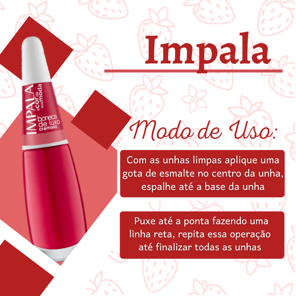 Kit 8 Esmaltes Impala Tons de Vermelho Tendência Morango do Amor Manicure Lançamento