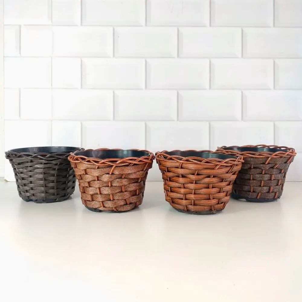 Vaso Cachepot Trançado Fibra Sintética Vime Montagem de Arranjos Decoração de Mesa Festa Casa