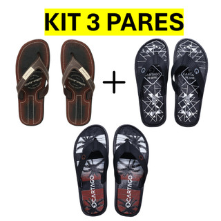 Kit 3 Sandália Chinelo Masculino Borracha Resistente Macio Leve