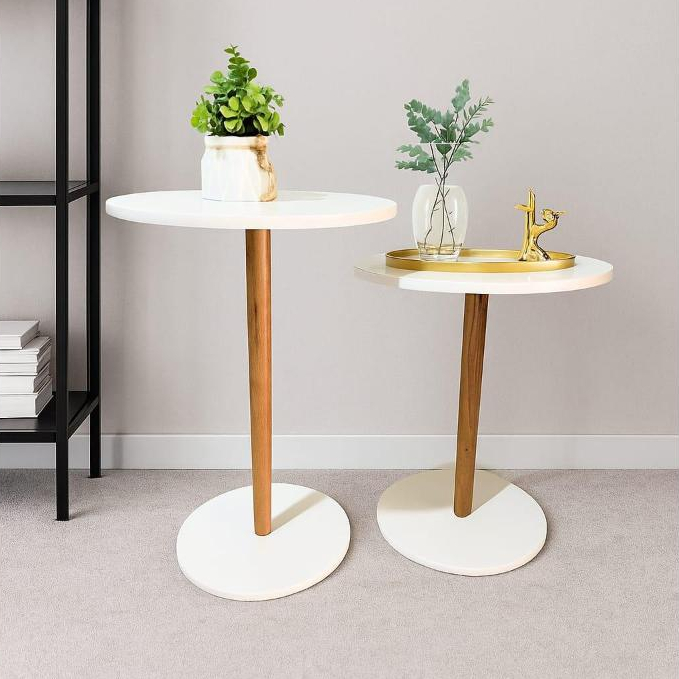 Kit 2 Mesas Laterais Monopé Design redondo na cor off white em Oferta na Shopee