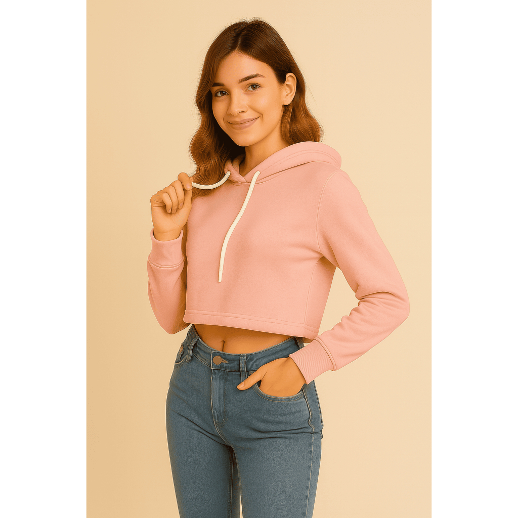 Cropped moletom feminino liso flanelado e macio, pronto para o frio Rosa Liso