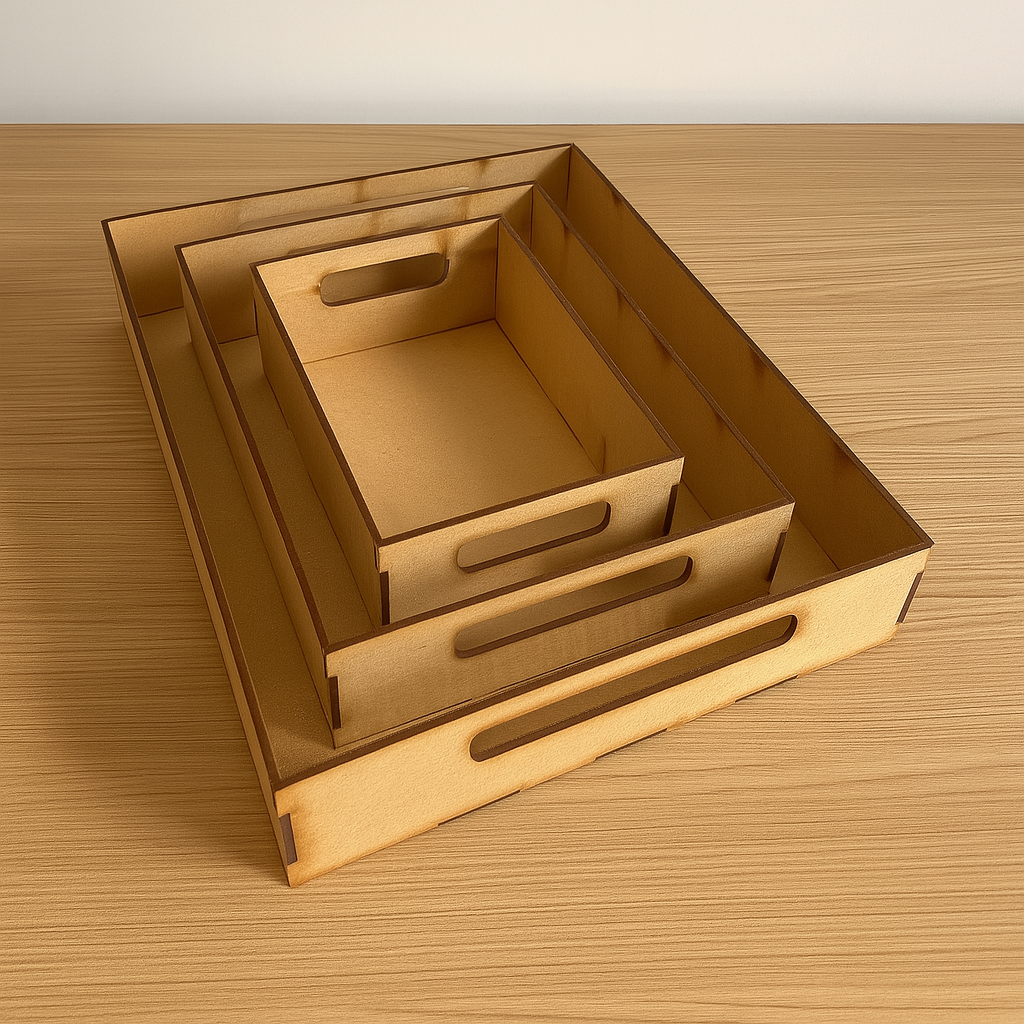 Bandeja MDF Cru Reta Lisa Simples Com Alças Decoração Três Tamanhos
