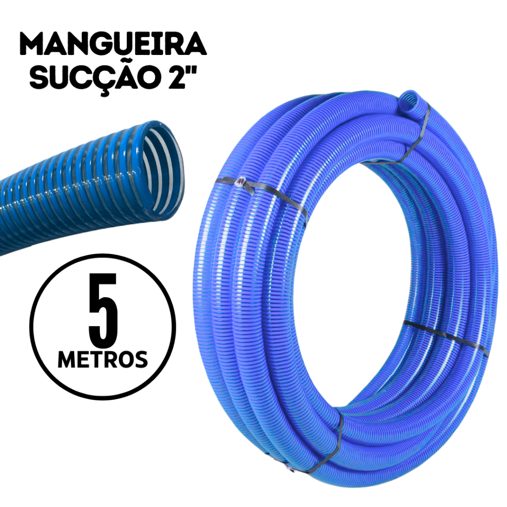Mangueira Sucção Descarga Azul 2 Polegadas 5 Metros