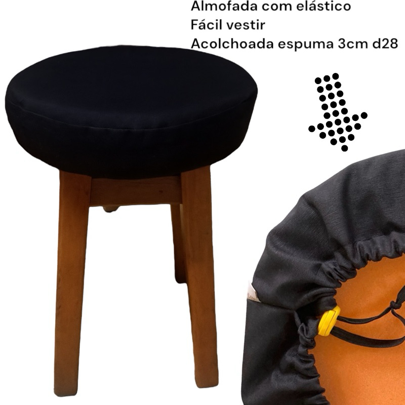 kit 4 almofadas para banqueta redonda 30cm de diâmetro acolchoada espuma de 3cm impermeável acquablock