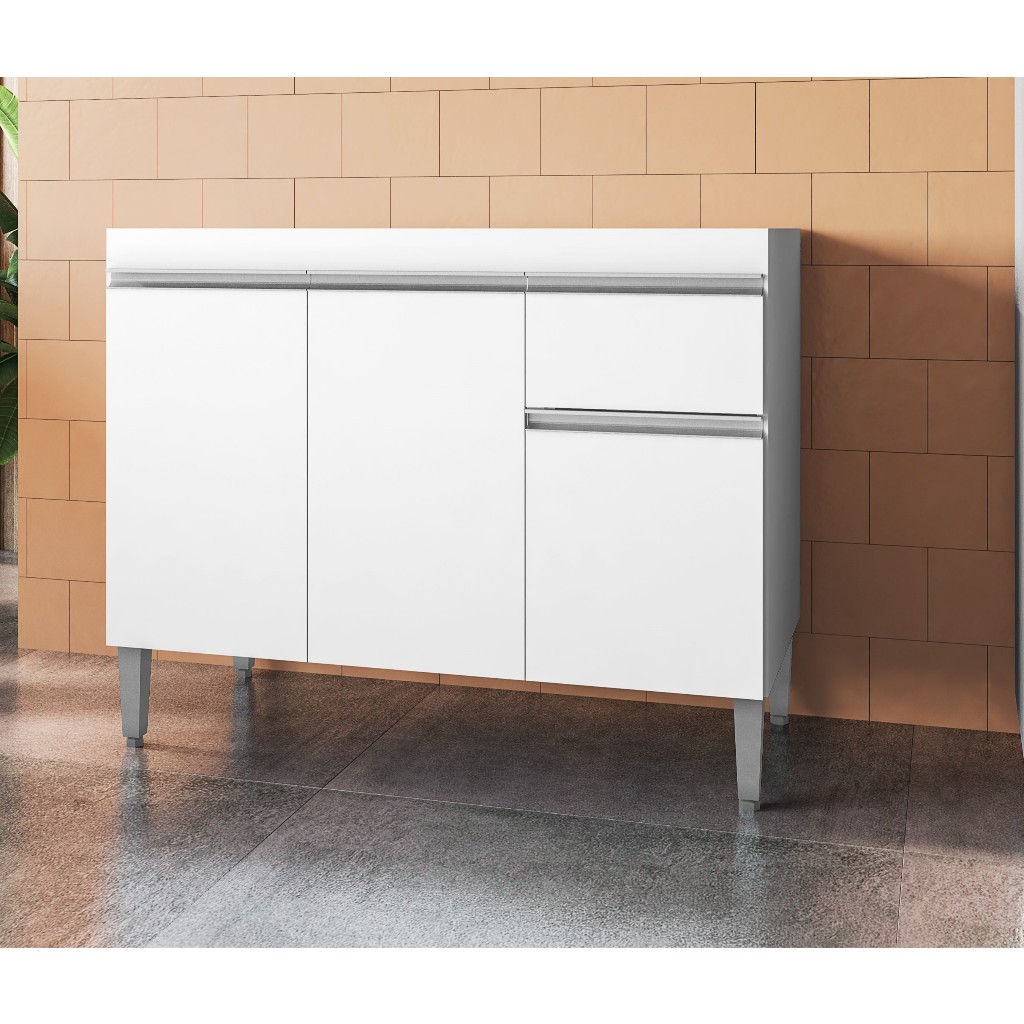 Balcão para pia de 1,20 Tatiane Branco Brilhante - Sem Tampo em Oferta na Shopee