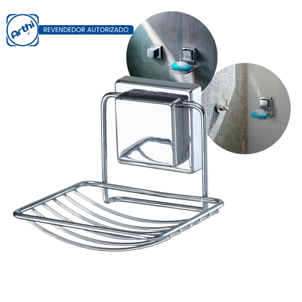 Saboneteira Porta Sabonete Com Ventosa para Banheiro Sem Furo Cromado Arthi Aço Inox em Oferta na Shopee