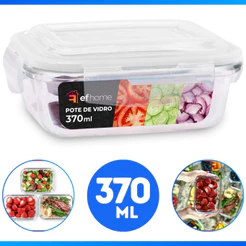 Pote De Vidro Hermético Borossilicato Marmita 370 ml Tampa Plástica Com Vedação Alimento BPA FREE