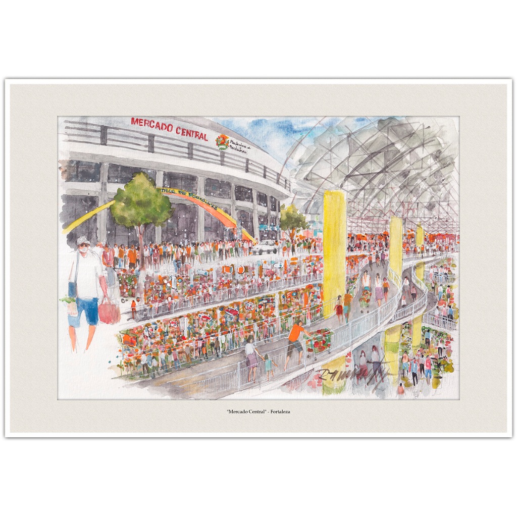Mercado Central - Fortaleza | Arte Aquarela para Quadro Decorativo | Decoração Elegante A4
