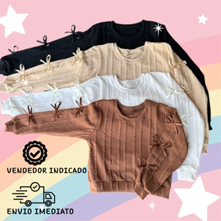 Blusa Manga Longa infantil laçinhos luxo moda blogueira meninas em Oferta na Shopee