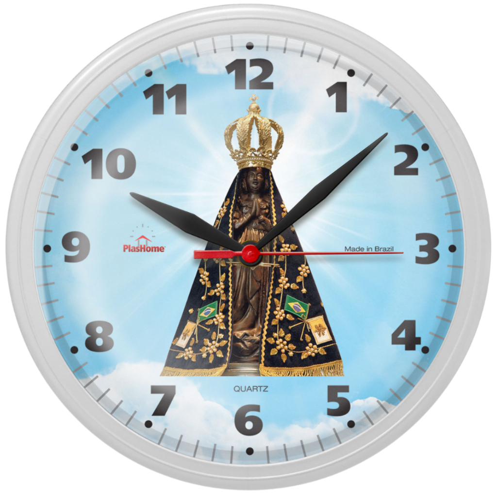 Relógio de Parede Redondo Ômega Branco Nossa Senhora Plashome Sala Cozinha e Escritório e Decoração em Oferta na Shopee