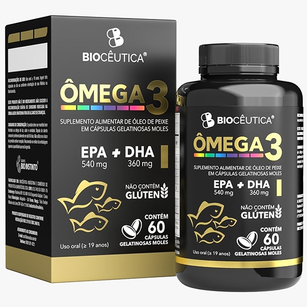 Ômega 3 60 Cápsulas – Biocêutica Suplemento Alimentar de Óleo de Peixe em Cápsulas Gelatinosas Mole  O Ômega 3