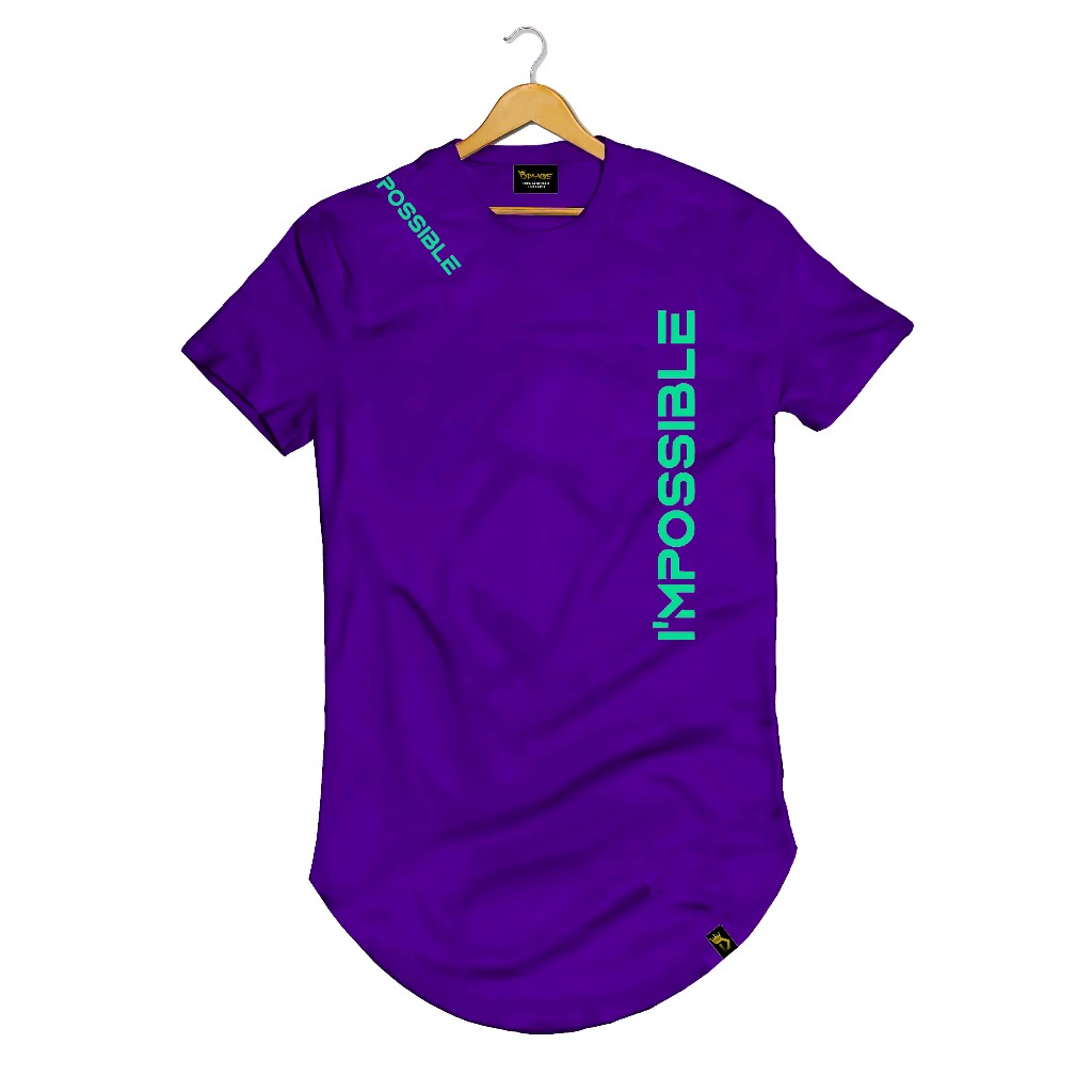 Camisa Camiseta Longline Masculina Frase Cores Positive Off White Roxa Estilosa Modelagem Slim Tecido Algodão