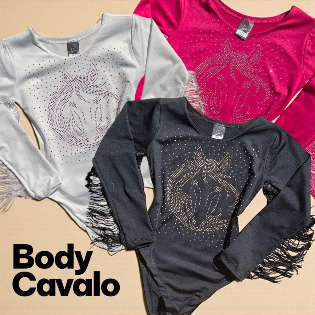 Body Infantil Manga Longa Colorido Brilho Pedraria Country Cavalos Boiadeira Rodeio Menina