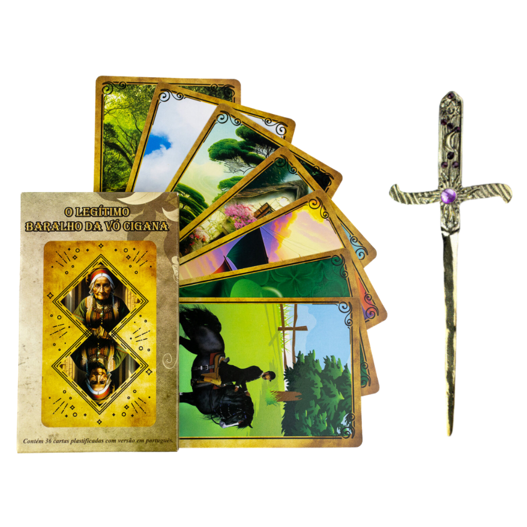 Kit O Legítimo Baralho da Vó Cigana + Athame Dourado