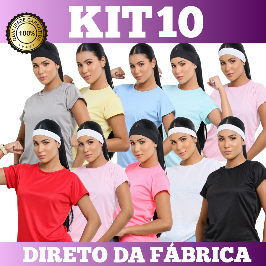 Kit 10 Baby Look Dry Fit Feminina - Casual - Treino - Academia - Esportes - Exercícios - Corrida
