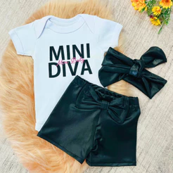 Conjunto Roupa Moda Bebê Menina Roupinha Blogueinha Modinha infantil Luxo Conjuntinho Feminino couro