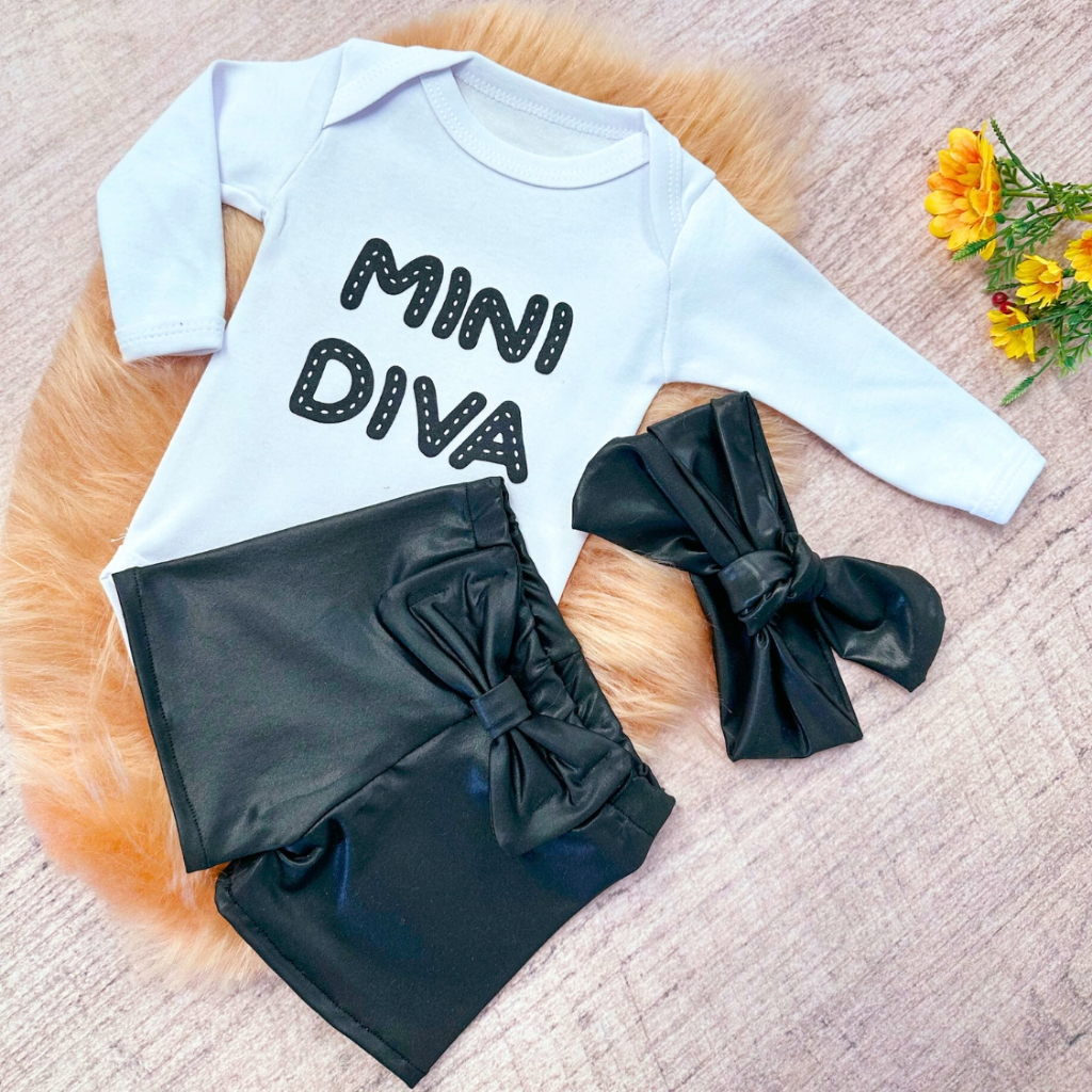 Conjunto Roupa Moda Bebê Menina Roupinha Blogueinha infantil Conjuntinho Feminino Mini Diva faixa