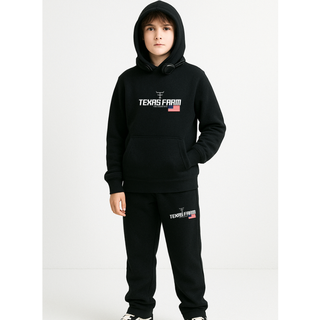 Conjunto Moleton Blusa de frio Infantil uniforme Texas Farm calça e moletom com capuz 2 peças Moda country