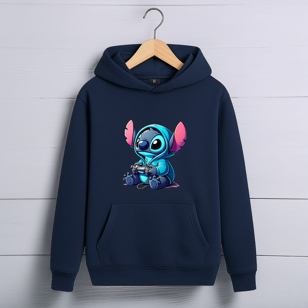 Blusa Moletom Infantil Lilo Stitch Game Casaco Inverno Canguru Capuz Frio Filme Desenho