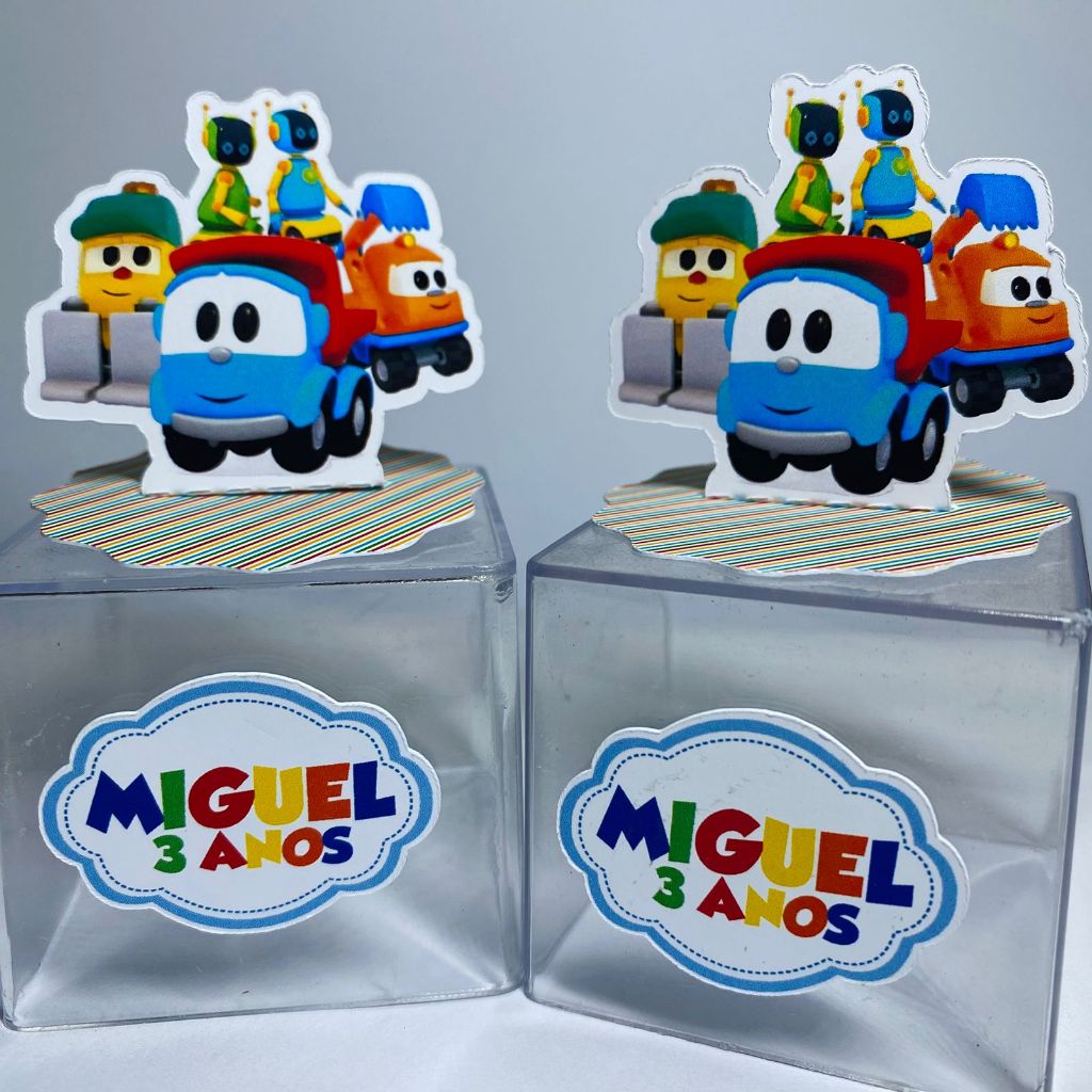 APLIQUES 3D Personalizados para Lembrancinhas | Nome + Tema | Para Caixinha 5x5 e Latinha | Festa Léo o Caminhão