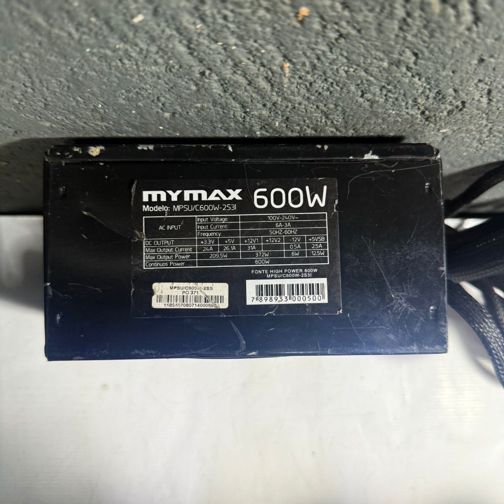 FONTE REAL MYMAX MODELO: MPSU/C600W-2S3I 24PINOS 600W SATA ATX