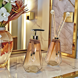 Kit Lavabo Completo Vidro 300ml Com Bandeja | Luxo Presente Decoração Banheiro Oferta Chique em Oferta na Shopee