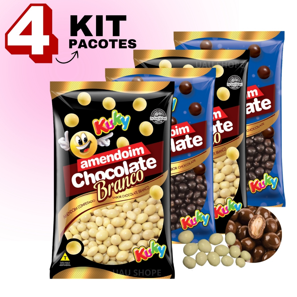 Kit 1 ou 2 Amendoim Confeitado Chocolate 400gr e Chocolate Branco 500gr