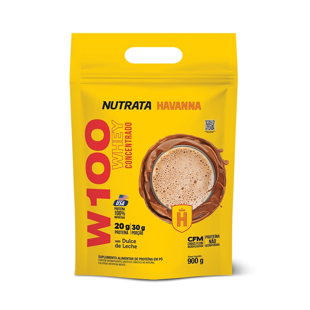 Whey Protein Concentrado 900g W100 Refil Sabor Doce Leite Havanna - Nutrata em Oferta na Shopee