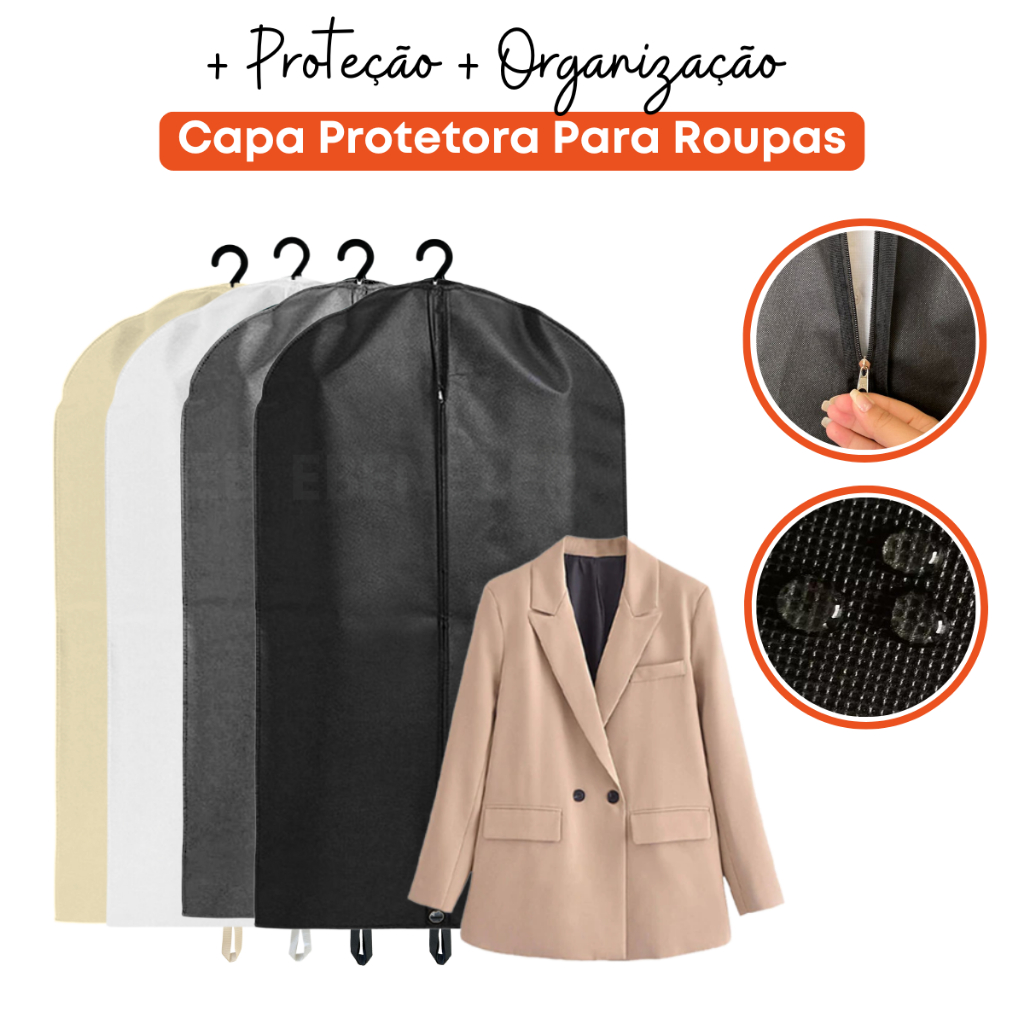 Capa Protetora Para Terno E Vestido Proteção Anti Mofo Para Roupas em TNT C/ Zíper