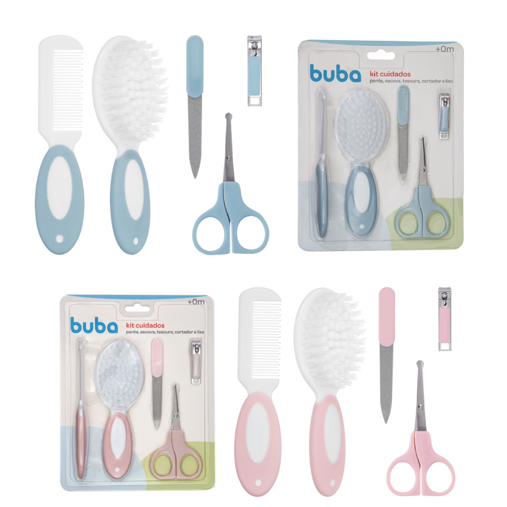 Kit Higiene e Cuidados Buba Escova, Pente, Tesoura, Cortador e Lixa Manicure Completo Bebê