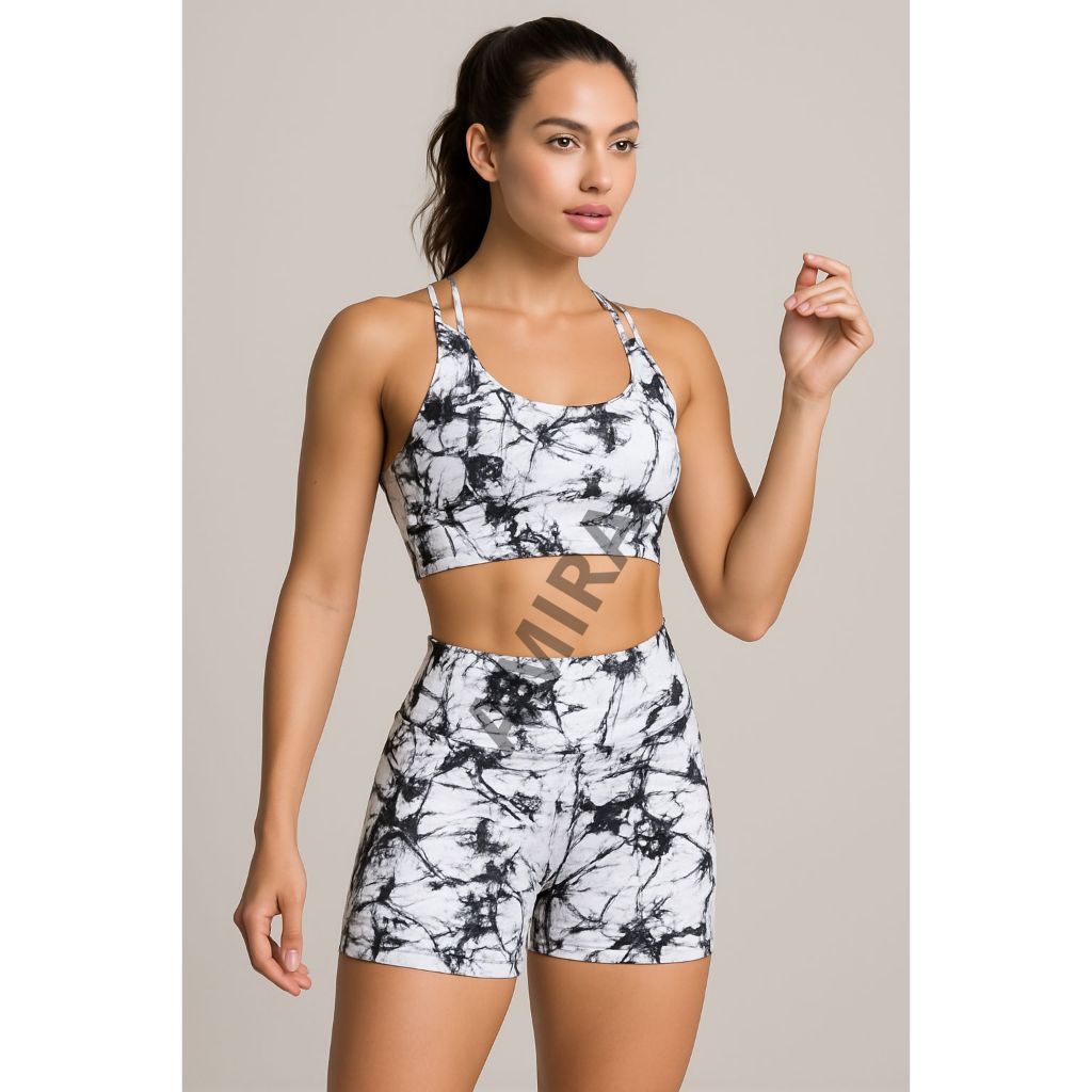 Conjunto Marmorizado Academia Fitness Short + Top com bojo em Oferta na Shopee