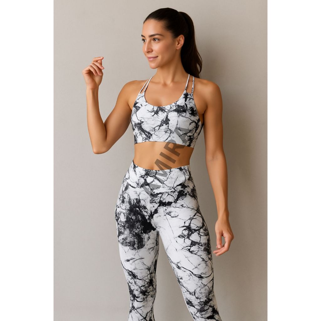 Conjunto Academia Marmorizado Calça + Top Com Bojo
