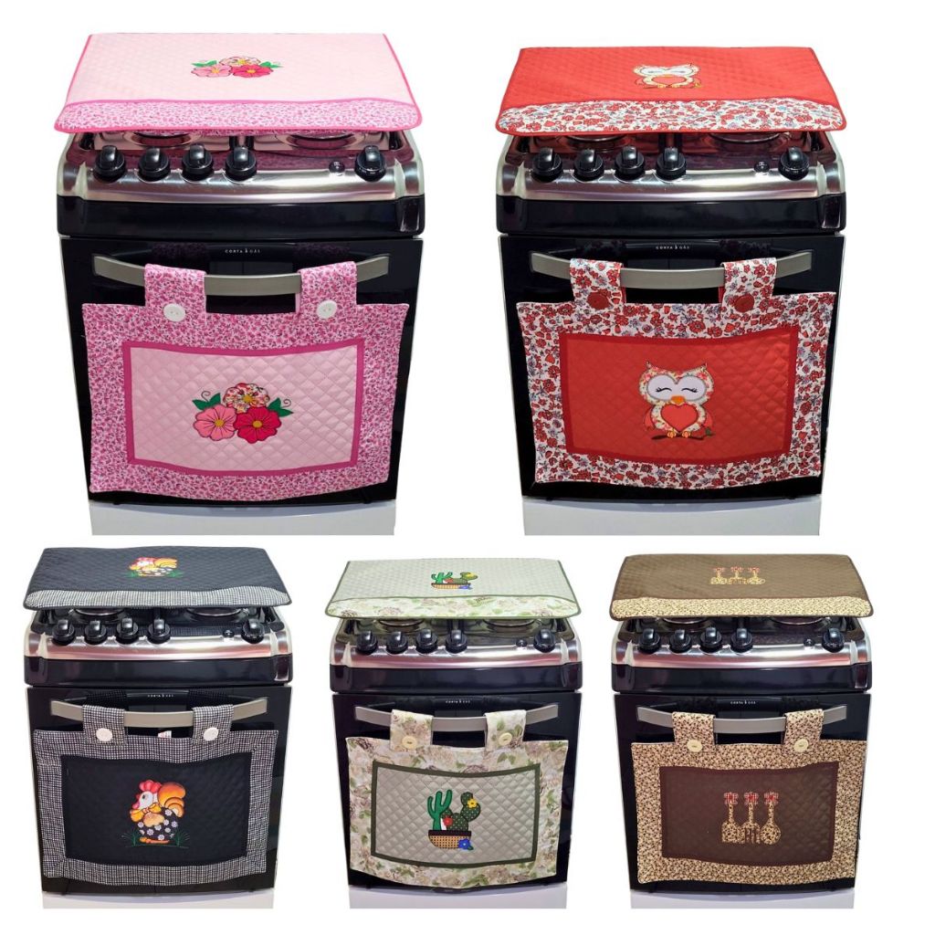 Kit Forno Fogão 4/6 Bocas Matelado Bordado Premium em Oferta na Shopee