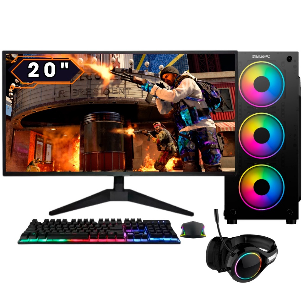 PC Gamer  BluePC FIRE Ryzen 7 5700G, 32GB, Radeon VEGA, SSD 512GB, 500W, Monitor 20"  - PG2E-1028FI em Oferta na Shopee